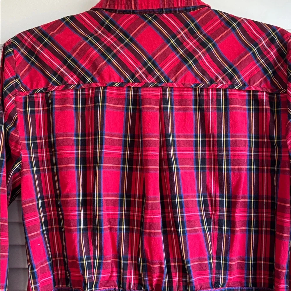 J. Crew Red Plaid Long Sleeve Tie Waist Shirt Dress 12 - Picture 5 of 8